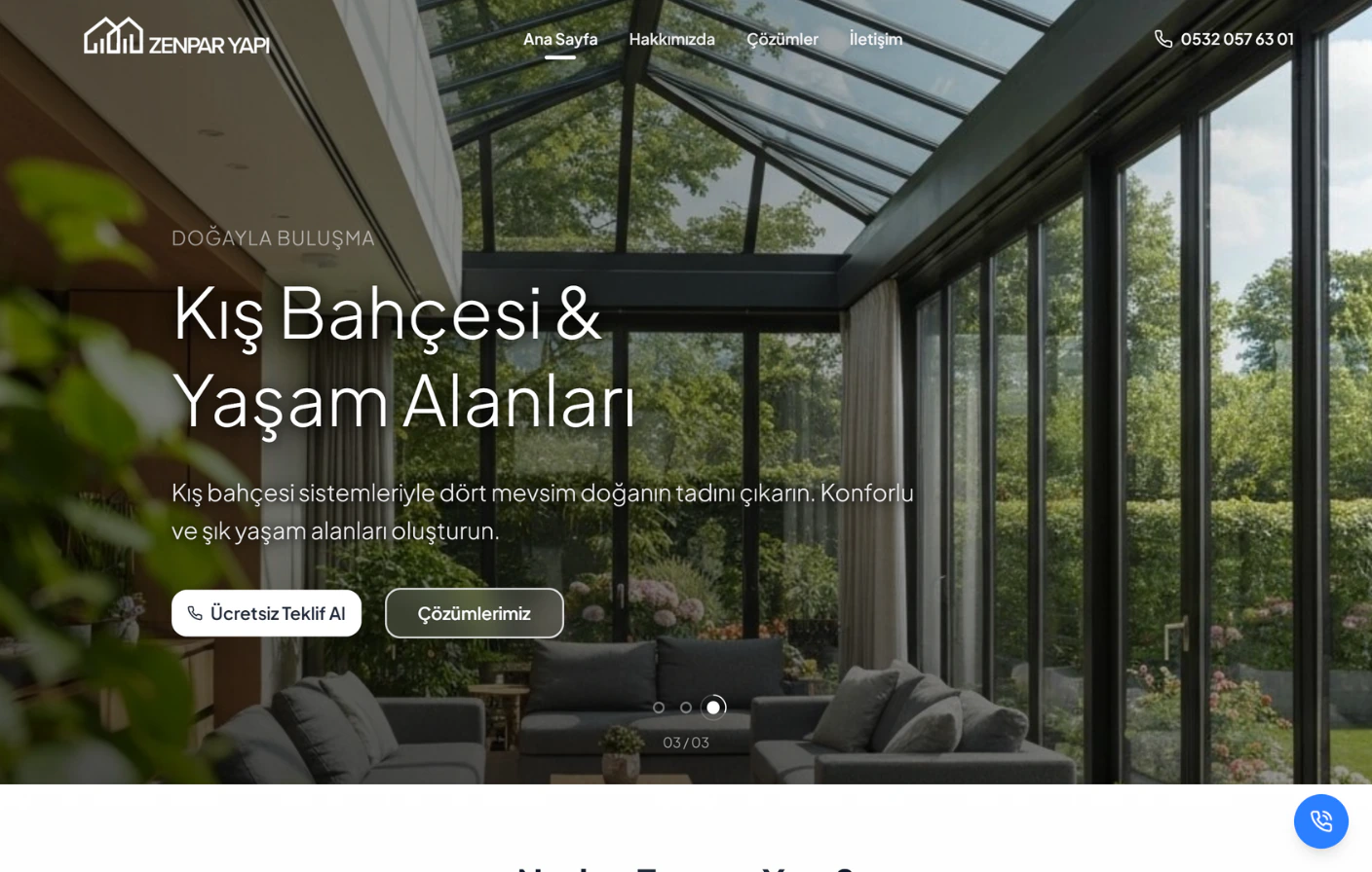 Zenpar Yapi web sitesi arayuzu